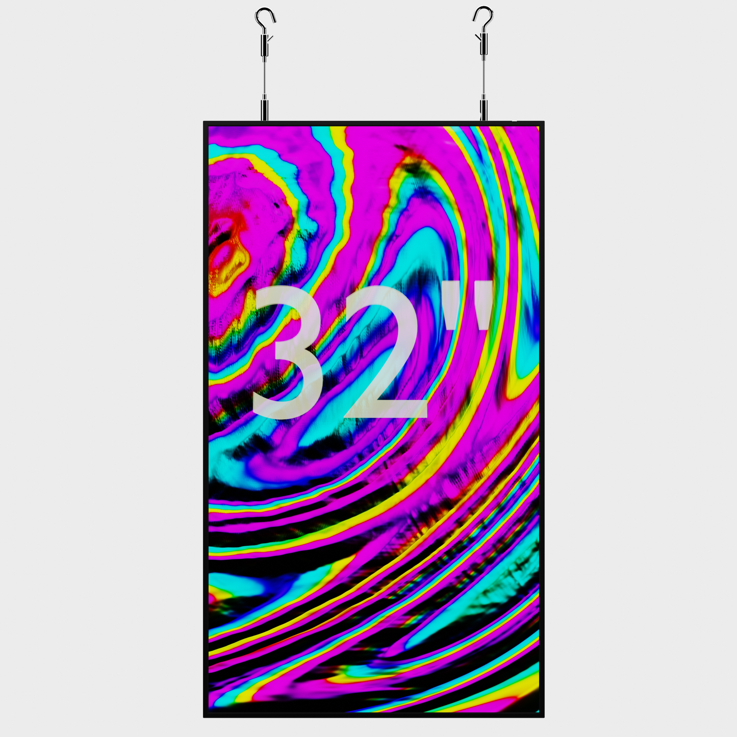 32-inch scherm in portretmodus en verticale stand, geschikt voor digitale menukaarten, etalages en klantinformatie