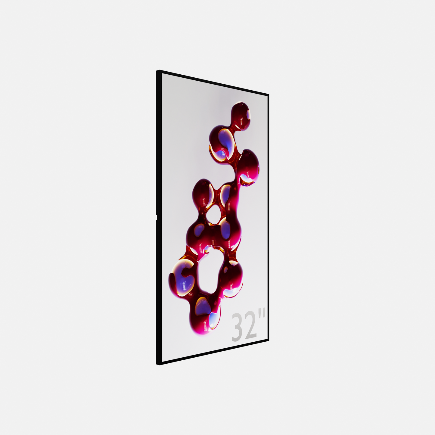 Zijaanzicht van een ultradun narrowcasting LCD scherm in verticale positie, toont de minimale dikte van slechts 20mm