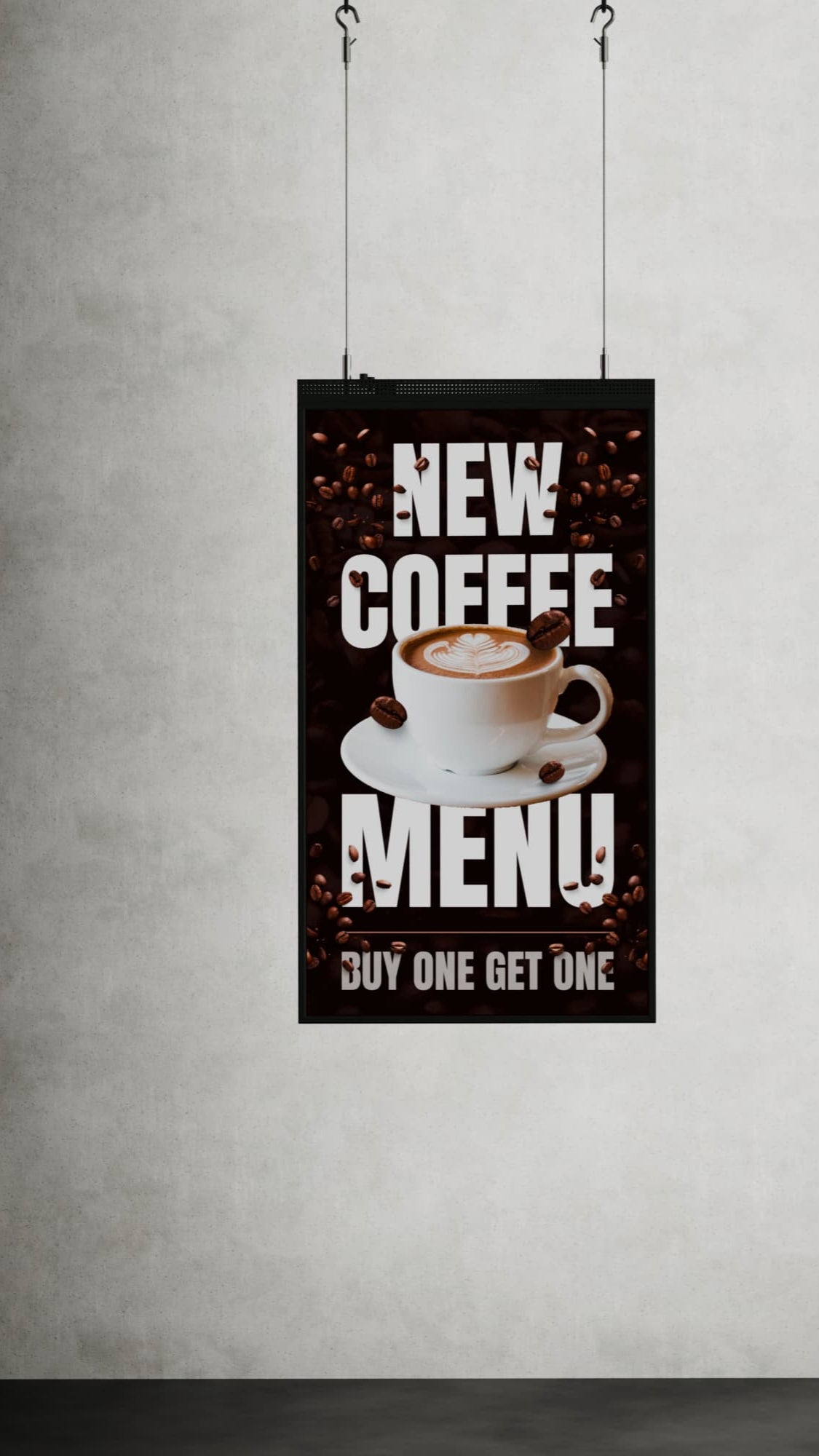 49 inch High Brightness LCD Narrowcasting Display met kabels - hangend - portret oriëntatie - 3000 Nits