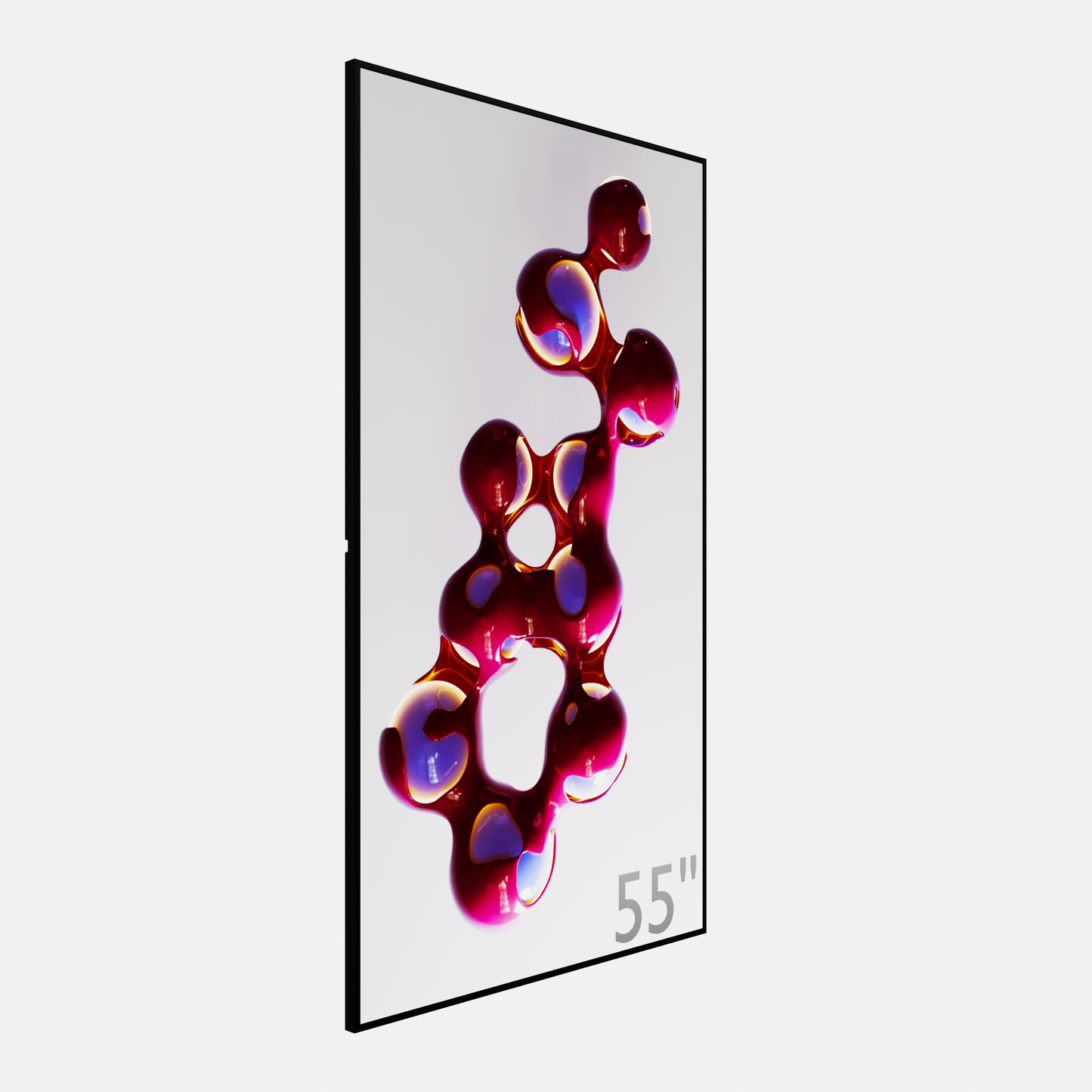 Helder 55 inch 20mm dik scherm in verticale positie, ideaal voor 24/7 narrowcasting toepassingen.