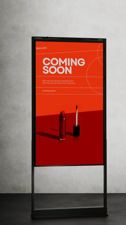 65 inch High Brightness LCD Narrowcasting Display op baseplate - staand - portret oriëntatie - 3000 Nits