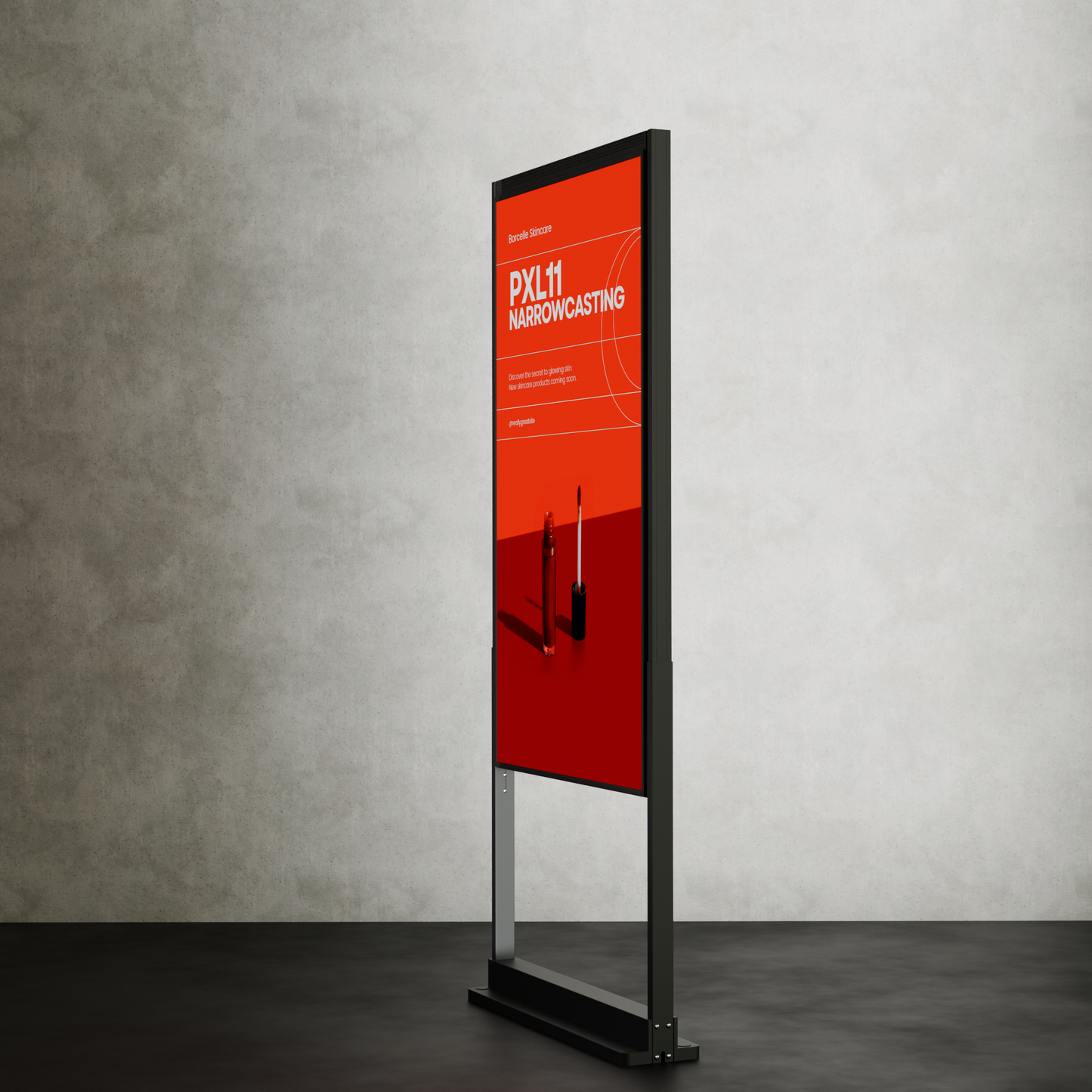 65 inch High Brightness LCD Narrowcasting Display op baseplate - staand - portret oriëntatie - 3000 Nits