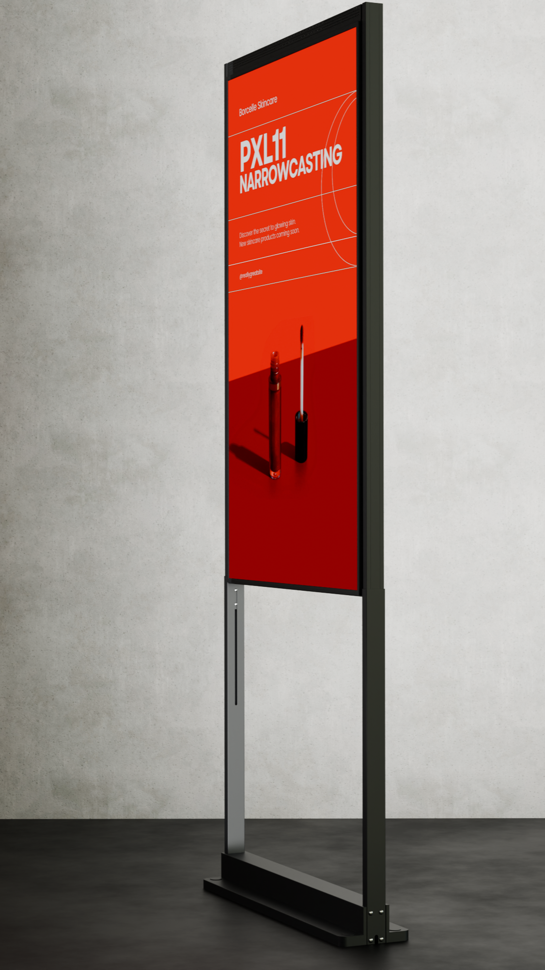 65 inch High Brightness LCD Narrowcasting Display op baseplate - staand - portret oriëntatie - 3000 Nits