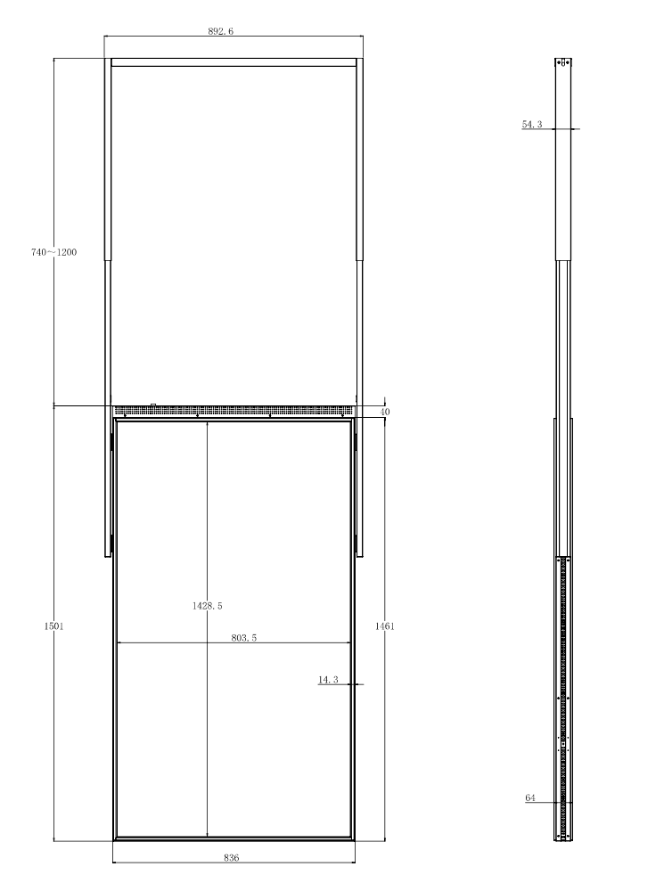 65 inch High Brightness LCD Narrowcasting Display met frame - hangend - portret oriëntatie - 3000 Nits