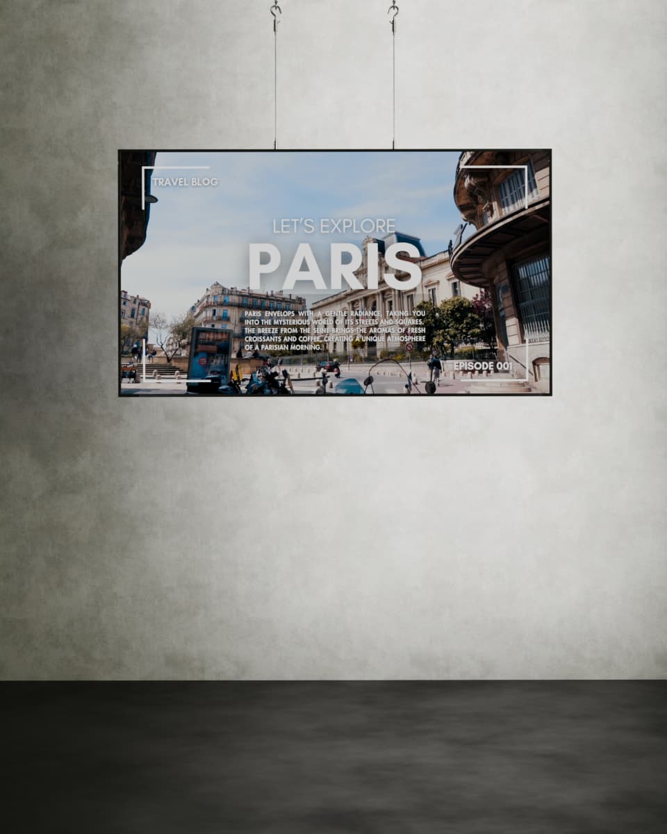 75 inch 3000 nits scherm aan kabels met reclame voor Parijs