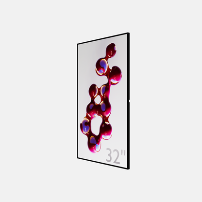 Andere zijaanzicht van een ultradun 32 Inch LCD scherm in verticale positie, toont de minimale dikte van slechts 20mm
