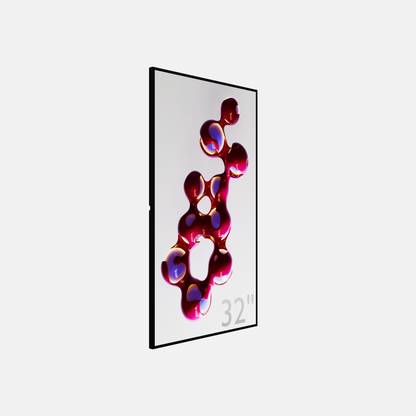 Zijaanzicht van een ultradun narrowcasting LCD scherm in verticale positie, toont de minimale dikte van slechts 20mm