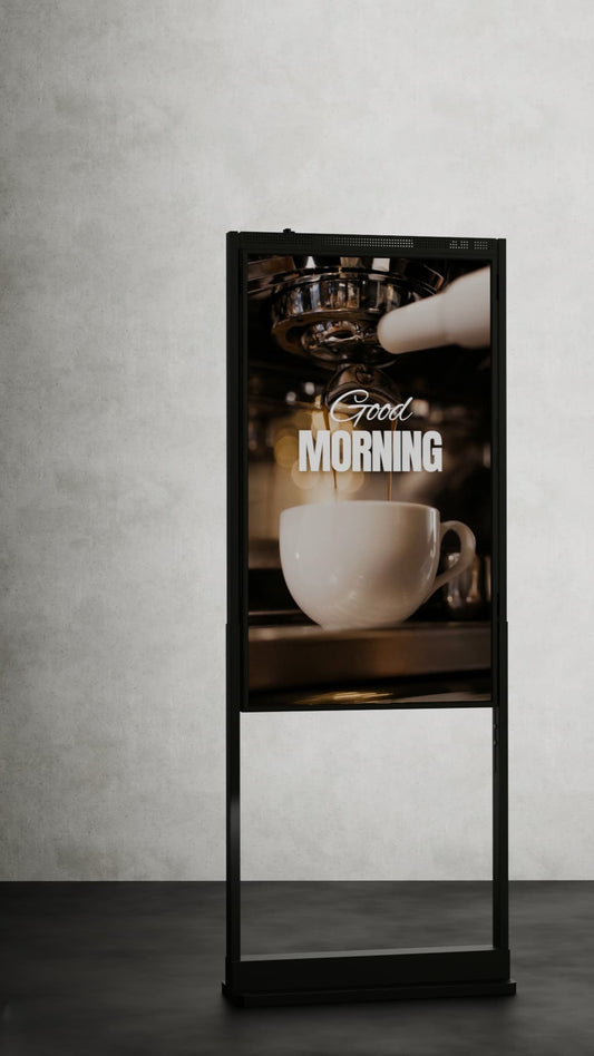 49-inch high brightness reclamedisplay met reclame voor koffie