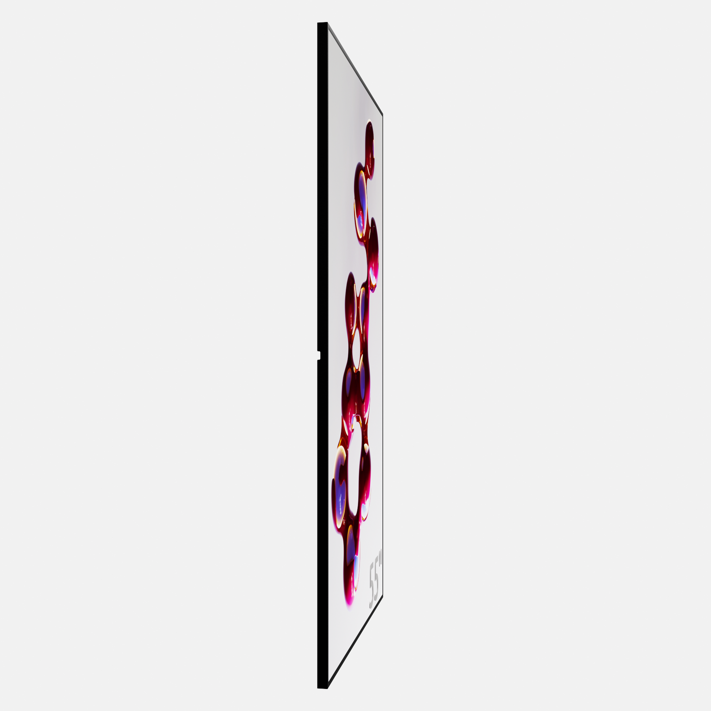 55 inch LCD scherm. Ultradun 20mm scherm in vertikale positie, toont heldere content met 700 nits helderheid