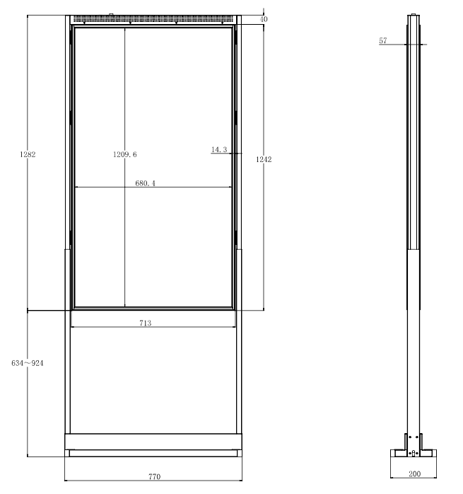 55 inch High Brightness LCD Etalage Display op baseplate | Staand | Enkelzijdig