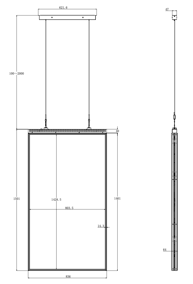 65 inch High Brightness LCD Etalage Display met kabels, Enkelzijdig uitvoering.