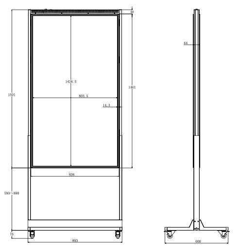 65 inch High Brightness LCD Etalage Display op wielen | Staand | Mobiel | Enkelzijdig